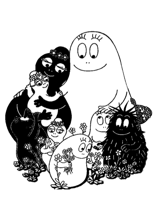 Coloriage de Barbapapa en pleine aventure avec ses amis