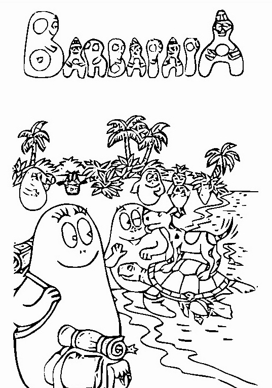 Barbapapa en pleine activité de jardinage avec ses amis