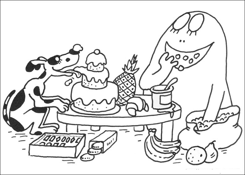 Barbapapa et ses amis dans une scène joyeuse de coloriage