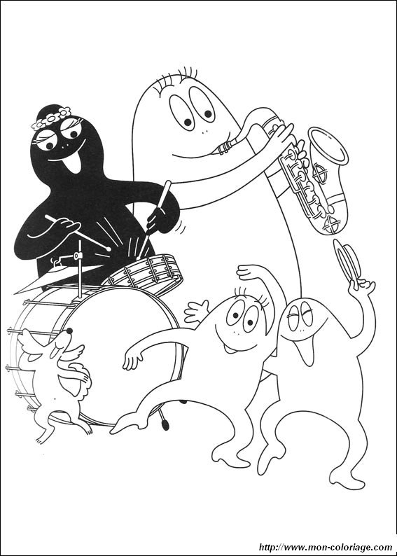 Barbapapa et ses amis en pleine activité joyeuse dans un décor simple