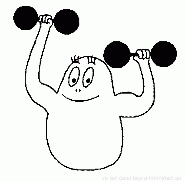 Le coloriage de Barbapapa entouré de ses amis dans un jardin coloré