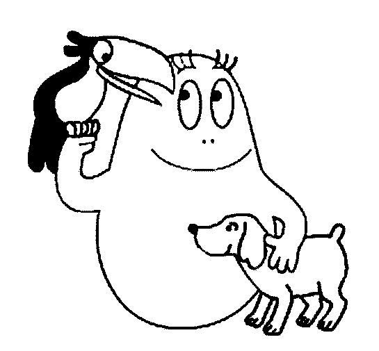 Barbapapa souriant entouré de ses amis dans un jardin coloré