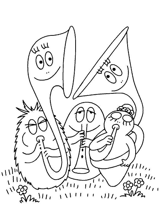 Coloriage de Barbapapa dans un décor joyeux avec ses amis