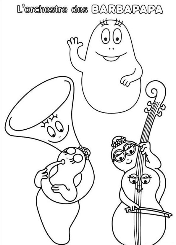 Coloriage de Barbapapa en pleine aventure dans un paysage joyeux