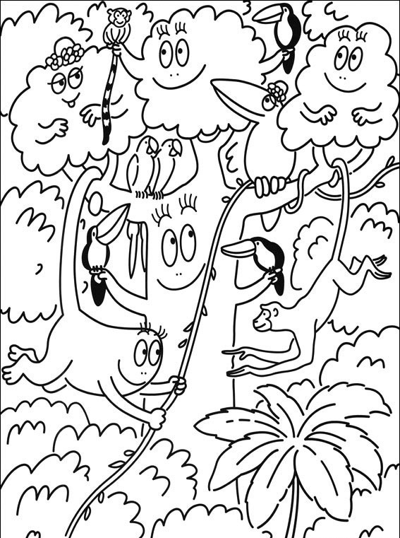 Coloriage de Barbapapa en pleine aventure joyeuse
