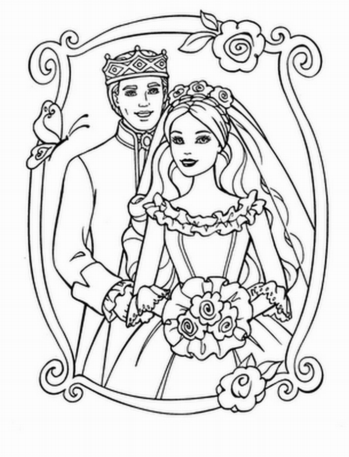 Barbie en tenue de bal dans une scène de coloriage élégante