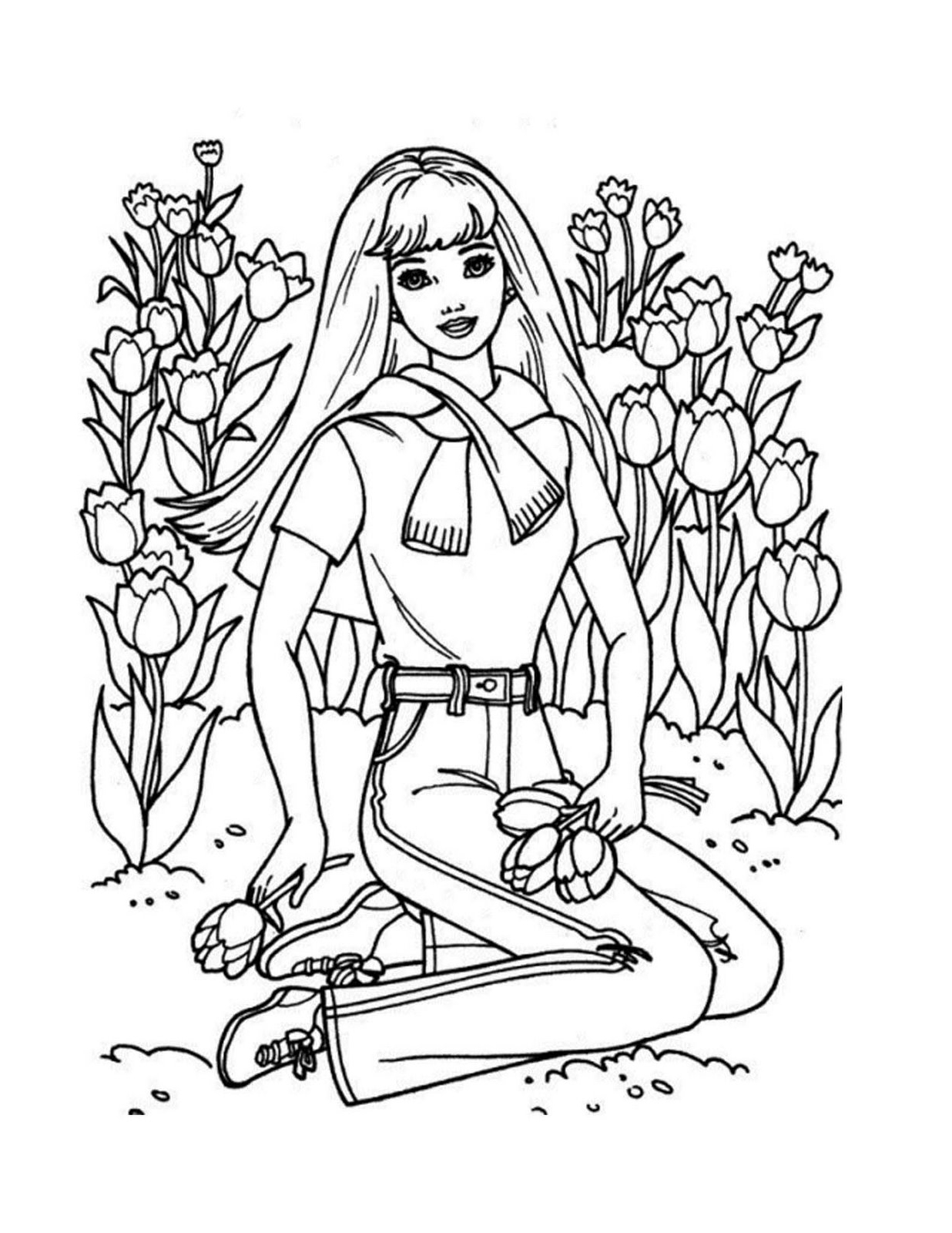 Barbie en pleine aventure dans un jardin fleuri