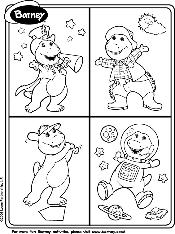 Barney et ses amis en pleine activité ludique dans un décor joyeux