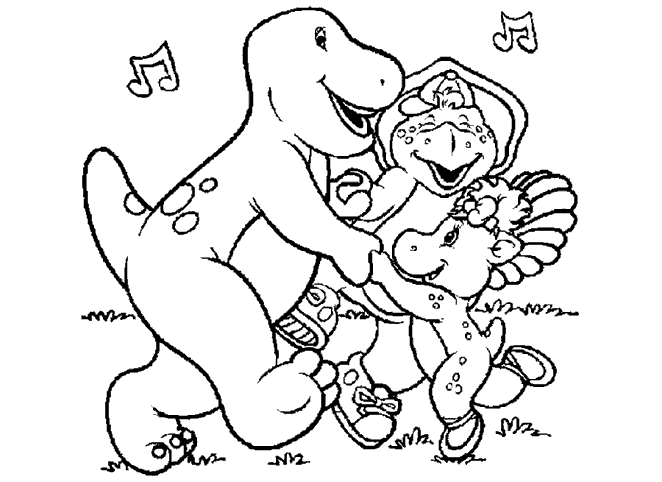 Barney et ses amis jouant dans un parc coloré