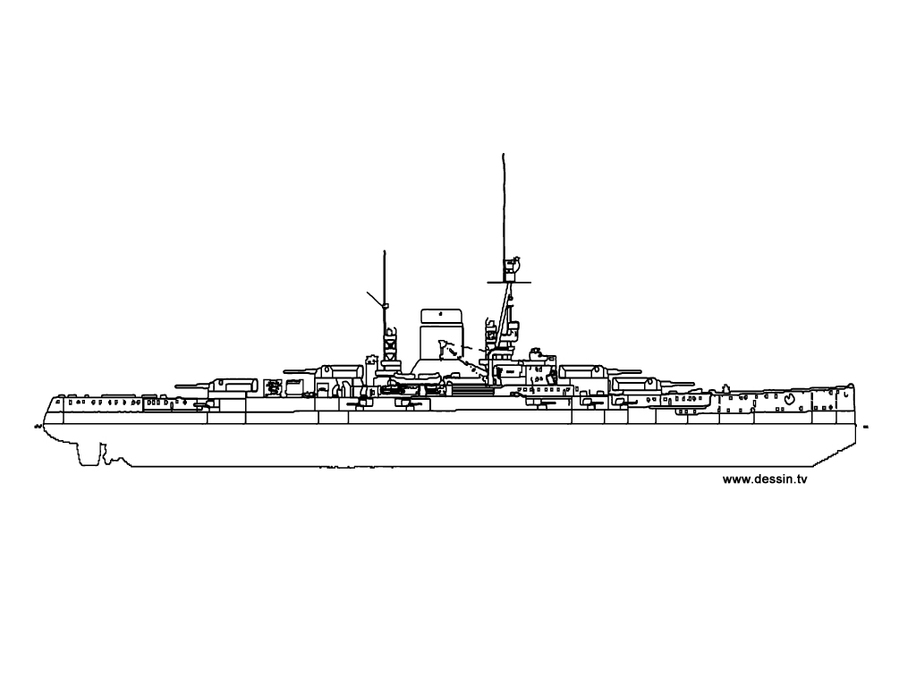 Coloriage d'un bateau de guerre en pleine mer