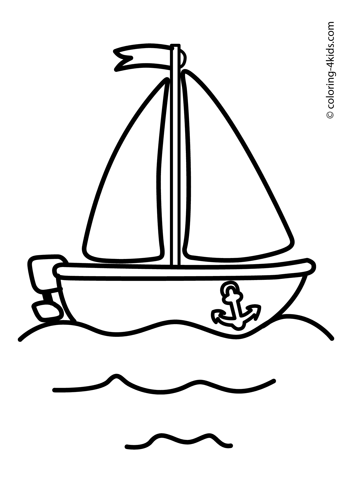 Coloriage d'un bateau naviguant sur des vagues
