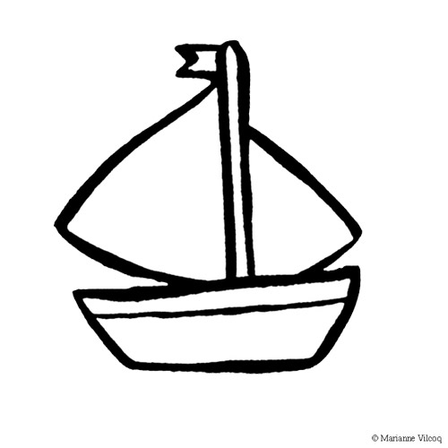 Coloriage d'un bateau naviguant sur l'eau avec des nuages en arrière-plan