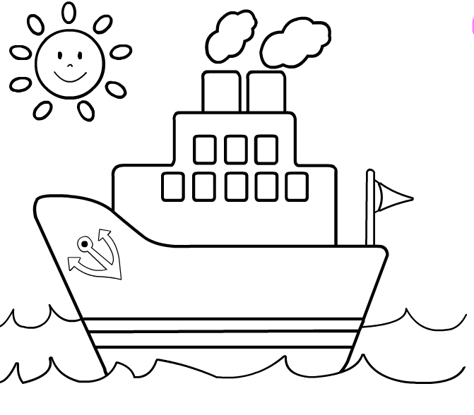 Coloriage d'un bateau naviguant sur une mer calme