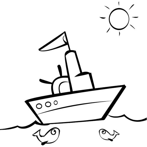 Coloriage d'un bateau naviguant sur une mer calme