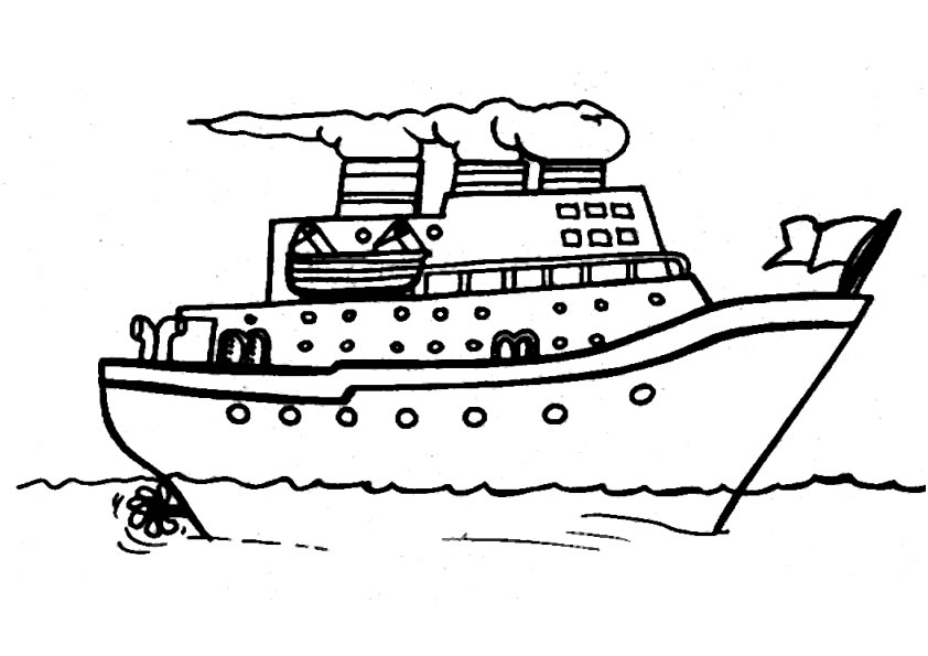 Coloriage d'un bateau navire en mer avec des vagues