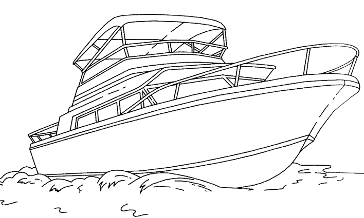 Coloriage d'un bateau naviguant sur une mer calme sous un ciel nuageux