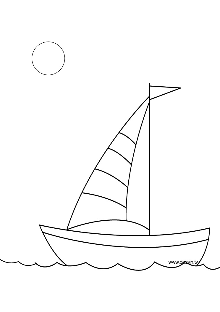 Coloriage d'un bateau navire voguant sur les vagues