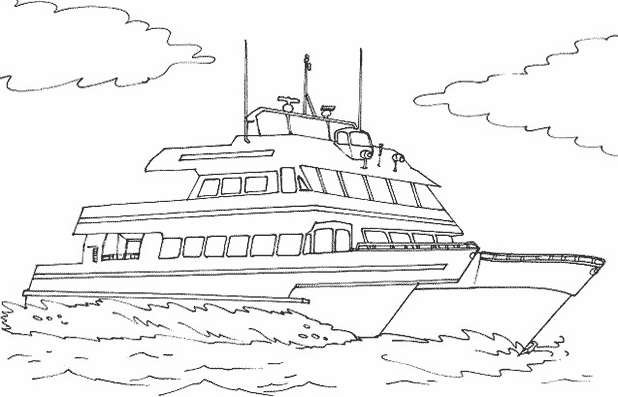 Coloriage d'un bateau naviguant sur une mer calme