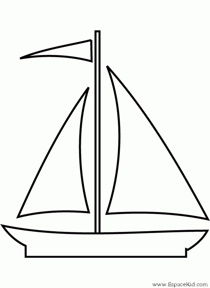 Coloriage d'un bateau en mer avec des vagues et des nuages