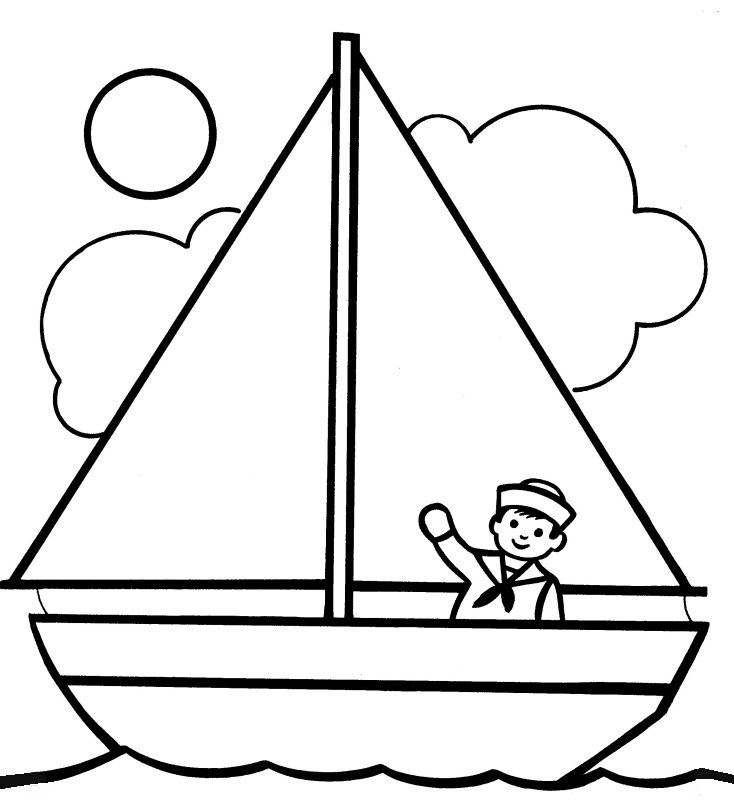 Coloriage d'un bateau naviguant sur une mer calme