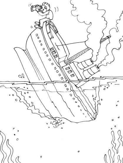 Coloriage d'un bateau navire voguant sur l'eau calme