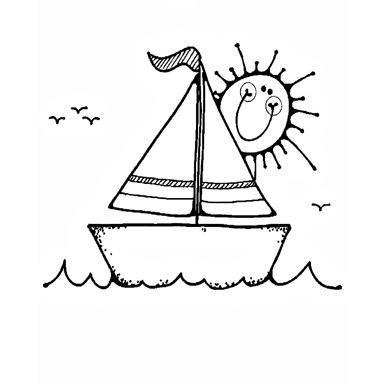 Coloriage d'un bateau naviguant sur des vagues