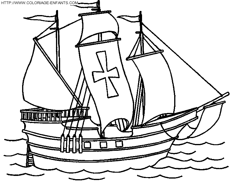 Coloriage d'un bateau-navire voguant sur la mer