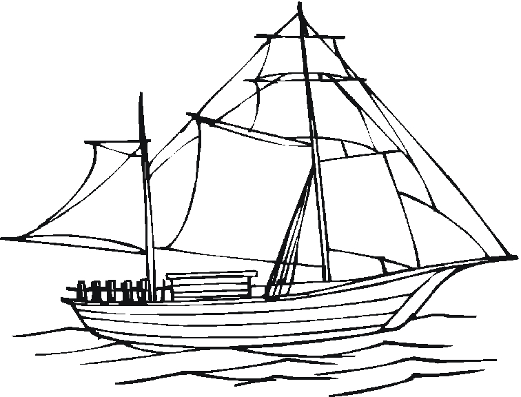 Coloriage d'un bateau naviguant sur la mer avec des nuages