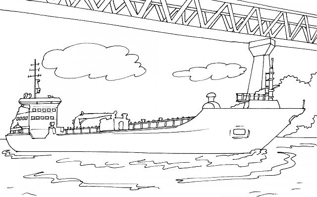 Coloriage d'un bateau-navire voguant sur une mer calme