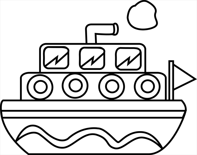 Coloriage d'un bateau naviguant sur une mer calme