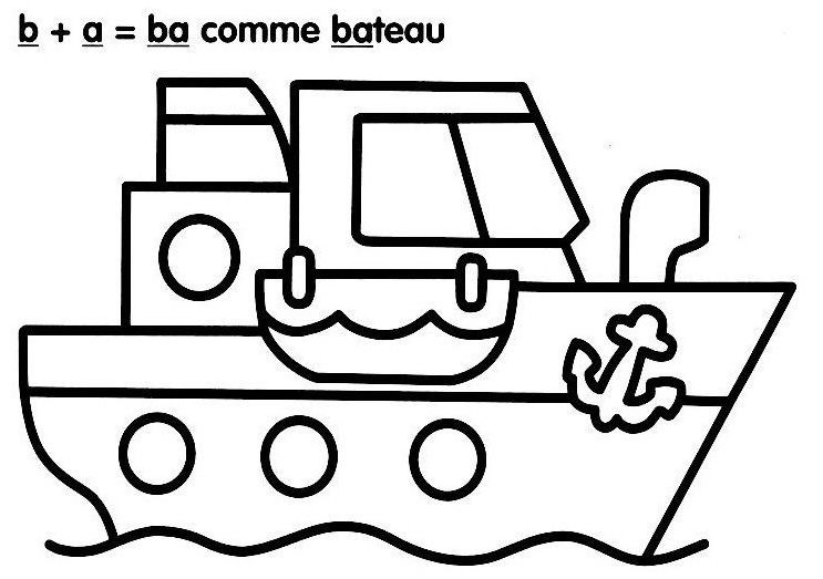 Coloriage d'un bateau en mer avec des éléments naturels environnants