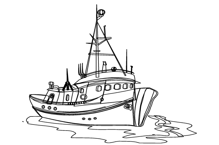 Coloriage d'un bateau naviguant sur une mer calme