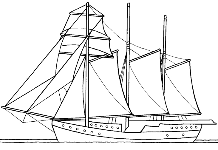 Coloriage d'un bateau naviguant sur des vagues avec un ciel dégagé