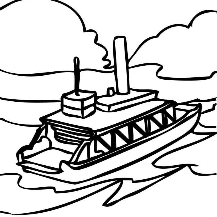 Coloriage d'un bateau naviguant sur une mer calme