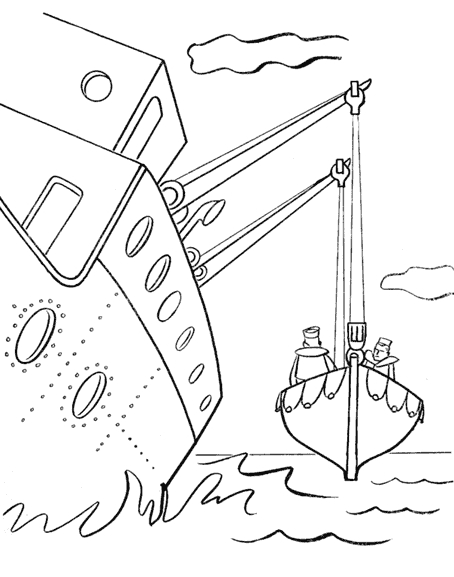 Coloriage d'un bateau naviguant sur une mer calme