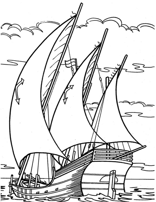 Coloriage d'un bateau naviguant sur une mer calme
