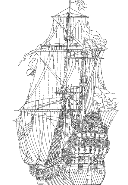 Coloriage d'un bateau de navigation sur la mer avec nuages