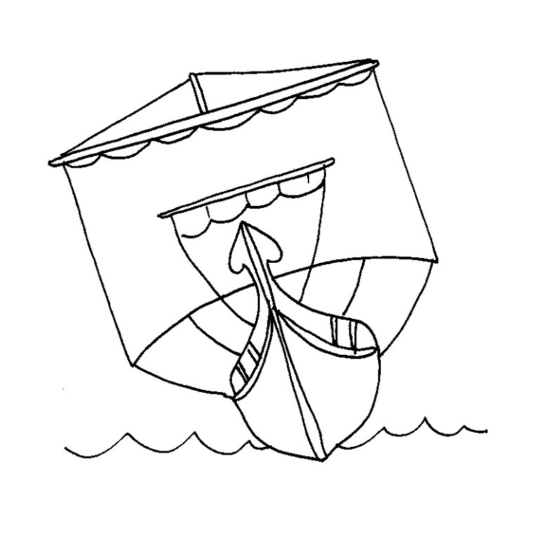Coloriage d'un bateau naviguant sur la mer avec des nuages en arrière-plan