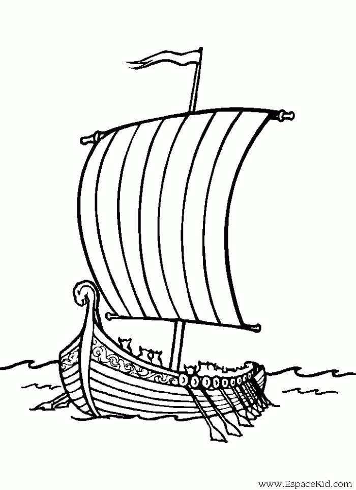 Coloriage d'un bateau naviguant sur des vagues