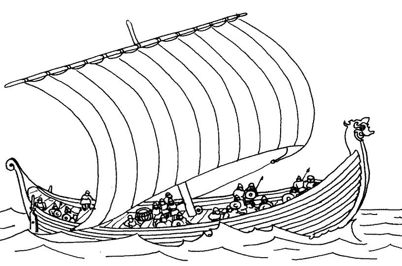 Coloriage d'un bateau en mer sous un ciel nuageux
