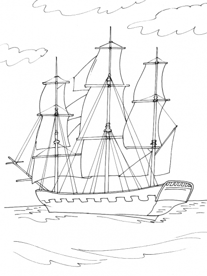 Coloriage d'un bateau naviguant sur une mer calme