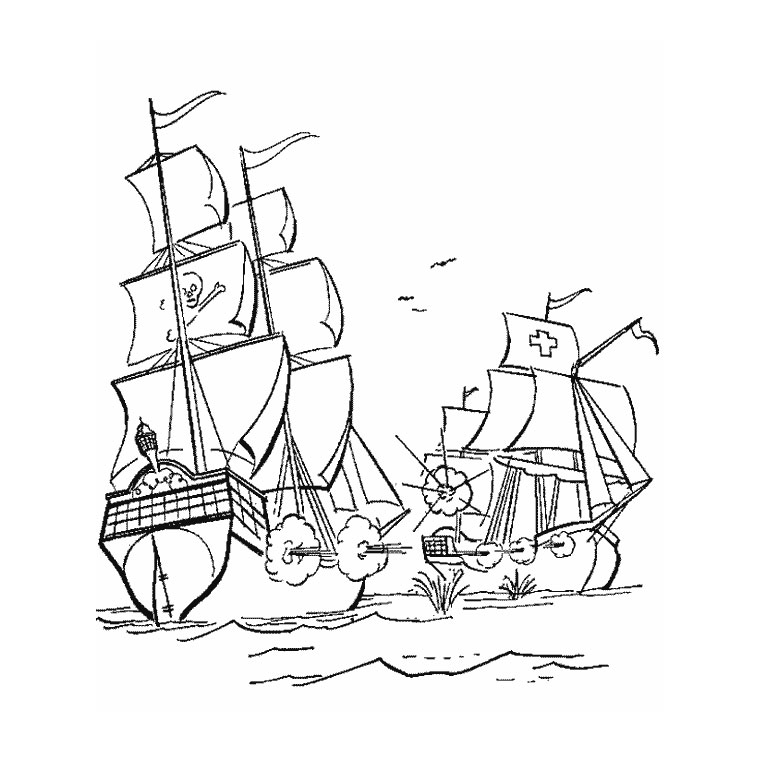 Coloriage d'un bateau naviguant sur une mer calme