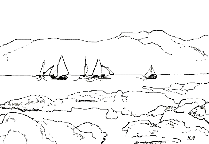 Coloriage de bateau naviguant sur des vagues en mer Coloriage de bateau naviguant sur des vagues en mer