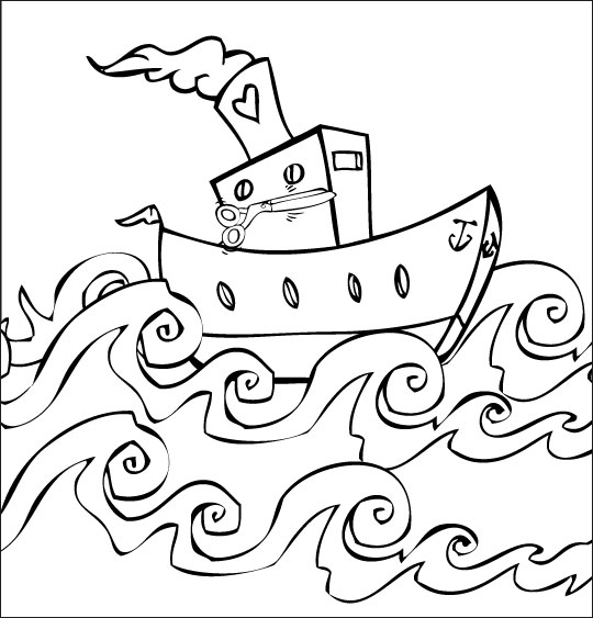 Coloriage d'un bateau navire en pleine mer
