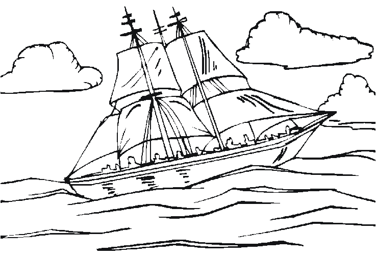 Coloriage d'un bateau naviguant sur des vagues en mer