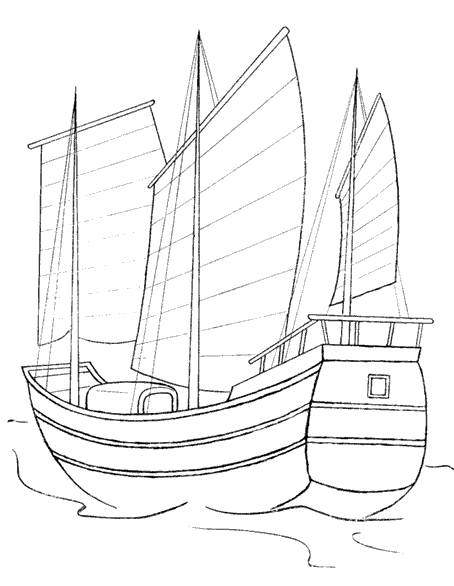Coloriage d'un bateau naviguant sur des vagues