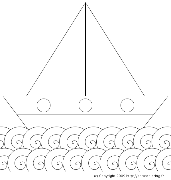Coloriage d'un bateau naviguant sur une mer calme
