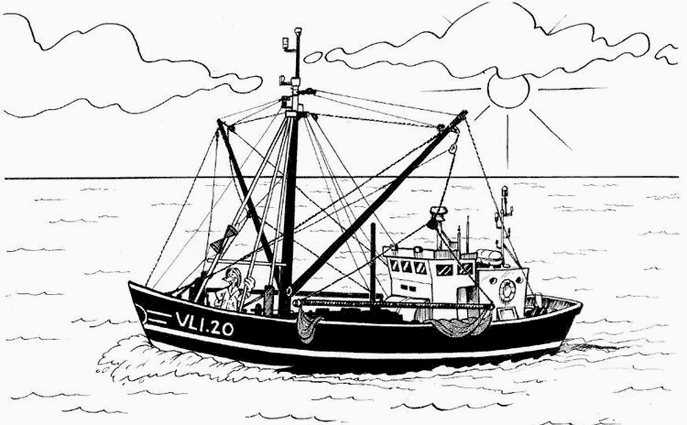 Coloriage d'un bateau naviguant sur des vagues en mer Coloriage d'un bateau naviguant sur des vagues en mer
