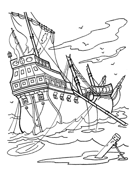 Coloriage d'un bateau naviguant sur une mer calme