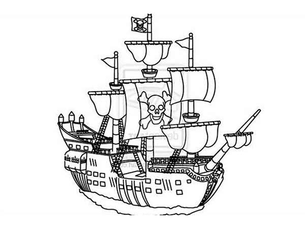 Coloriage d'un bateau pirate voguant sur les flots